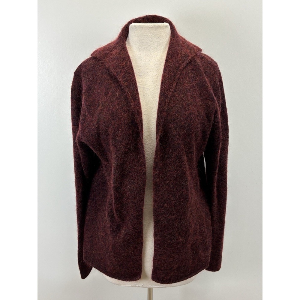 Eileen Fisher Wool Mohair Cardigan Sweater Women's M Maroon Open Front Cozy